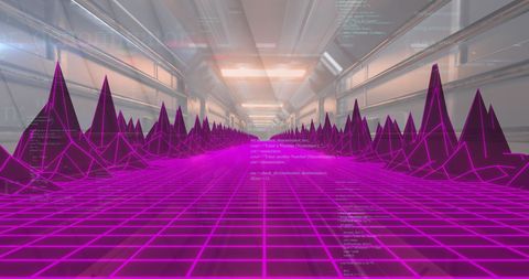 Digital Interface with Virtual Data Peaks in Futuristic Tunnel