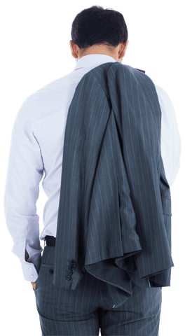 Formal Businessman in White Shirt Holding Suit Jacket Transparent Background