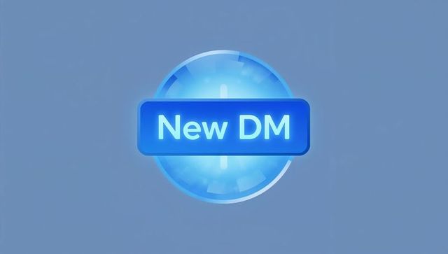 Glowing blue new dm notification badge floating on digital interface with neon halo