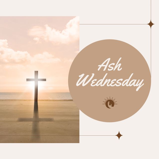 Image of ash wednesday over beige background with cross. Religion, christianity, eaaster and celebration concept.