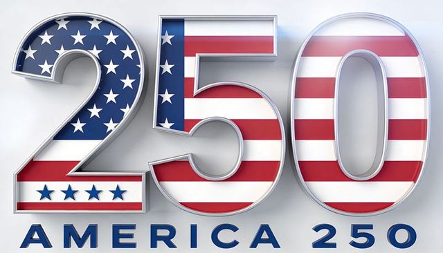 Celebrating america 250 with 3d stars and stripes numeral, chrome beveled patriotic design