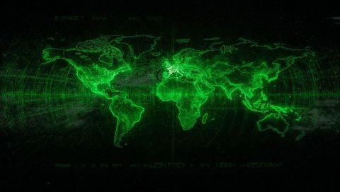 Futuristic Digital World Map with Scanning Overlay