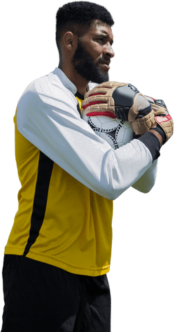 African American Soccer Player with Ball on Transparent Background