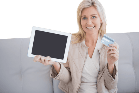Woman Using Tablet and Credit Card on Transparent Background - Download Free Stock Videos Pikwizard.com