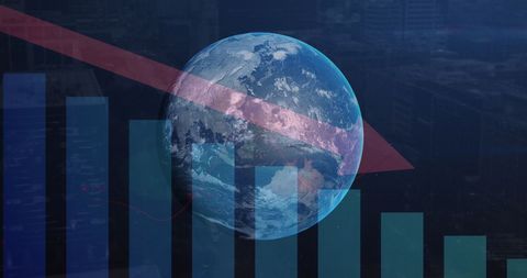 Global economic downturn with futuristic digital analytics