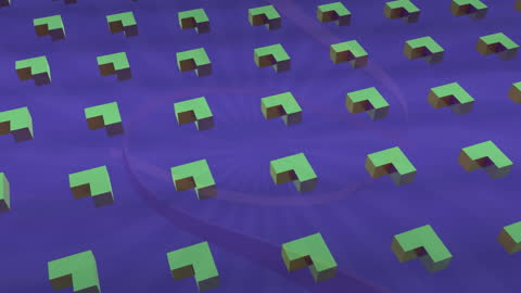 3D Abstract Shapes in Bold Colors on Rotating Purple Background