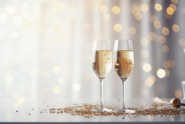 Champagne Flutes with Sparkling Wine and Gold Confetti on Elegant Table - Download Free Stock Images Pikwizard.com