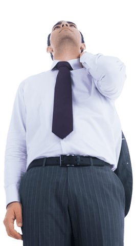 Biracial Businessman Looking Up on Transparent Background