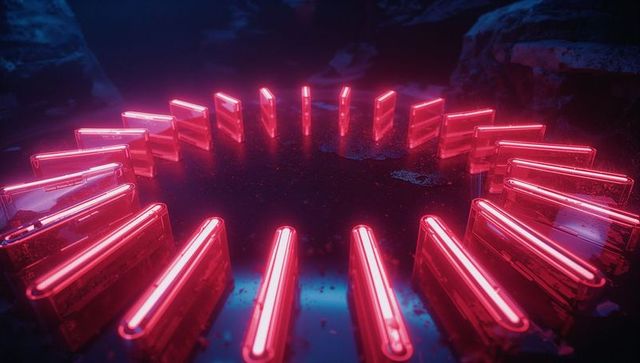 Glowing Neon Ring in Subterranean Cavern