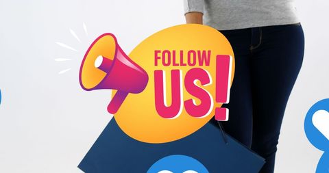 Follow us promotional banner with shopping theme