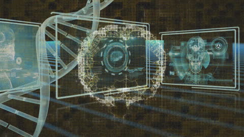 Futuristic Medical Data Interface with DNA Strand and Brain