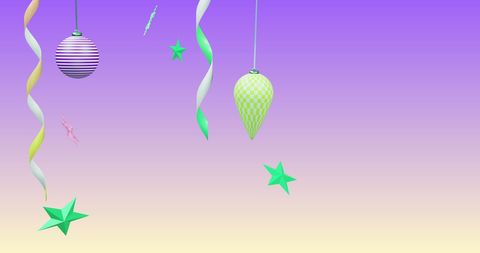 Festive Decorations Hanging from Purple Gradient Background