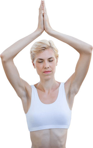 Focused Woman Practicing Yoga on Transparent Background
