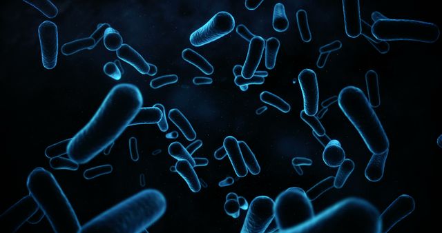 Close-up of digital generated bacteria cells flowing against black background