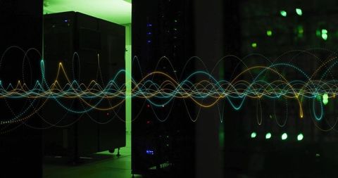 Advanced Server Rack with Digital Waveform in Modern Data Center