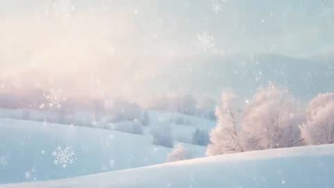 Drifting Snowflakes Over Sunlit Frosted Trees on Rolling Hills Winter Panorama Footage