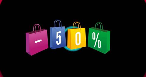 Colorful Shopping Bags Display 50 Percent Sale Promotion
