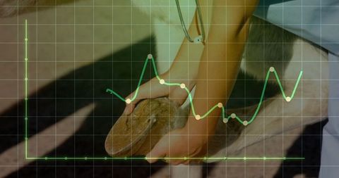 Hands crafting with technology and analytics overlay