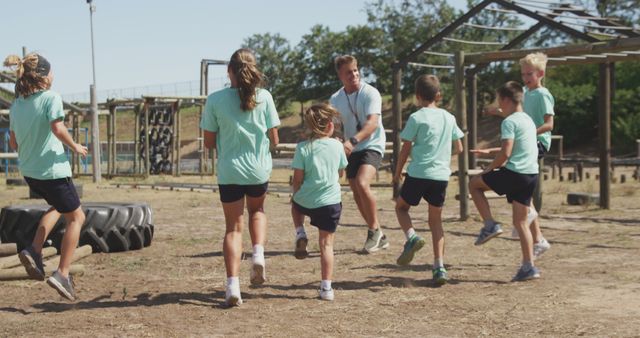 Children Playing and Exercising at Outdoor Training Bootcamp - Download Free Stock Images Pikwizard.com