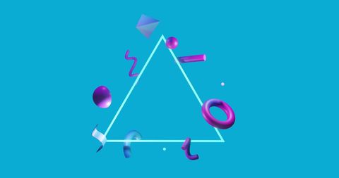 Abstract geometric shapes with glowing triangle on blue