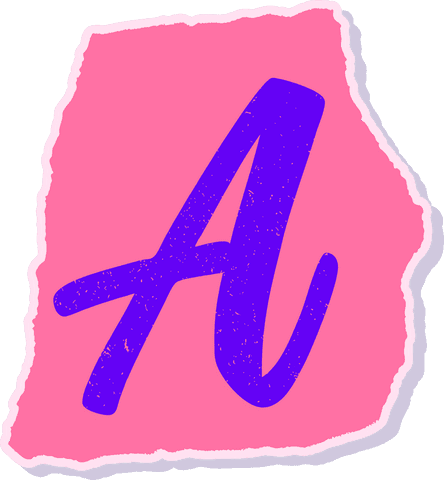 Transparent pink torn paper with bold handwritten letter A, minimalist branding element