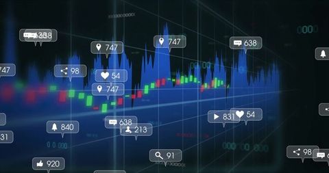 Visualizing Stock Market Trends with Floating Analytics Icons