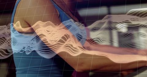 Fitness Enthusiasts Running on Treadmills with Data Visualization