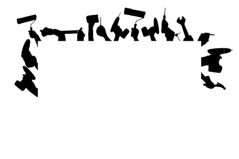 Transparent illustration of diverse tools in hands for construction concepts