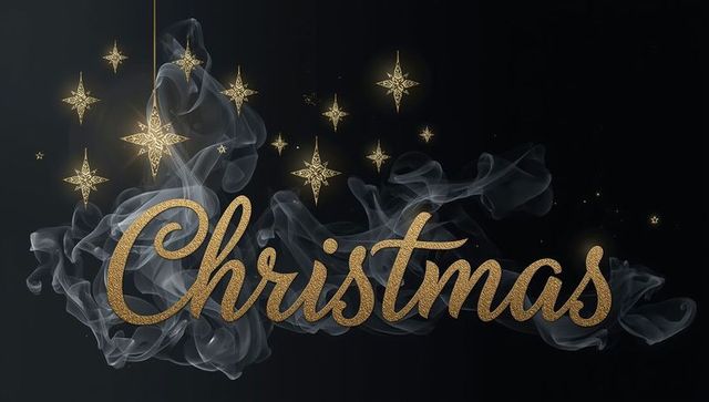 Elegant gold christmas script on smoky black background