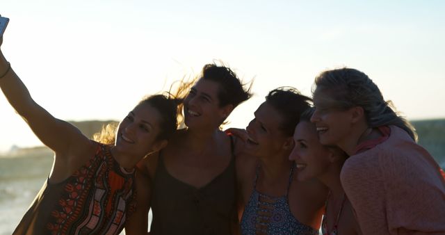 Group of Happy Friends Taking Selfie at Beach - Download Free Stock Images Pikwizard.com