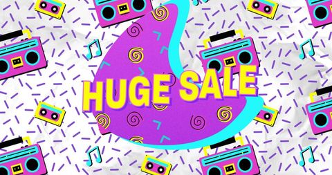 Colorful retro-themed huge sale announcement