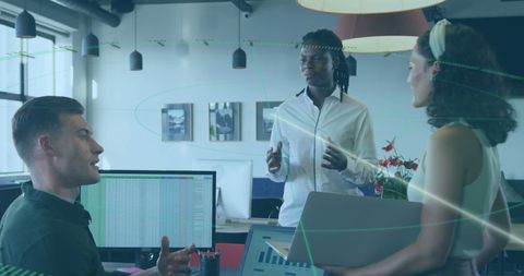 Professional team discussion in modern office setting
