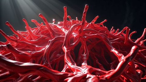 Surreal red tendrils with dramatic spotlight