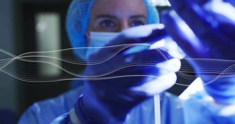 Surgeon Securing Tubing with Digital Innovation Overlay