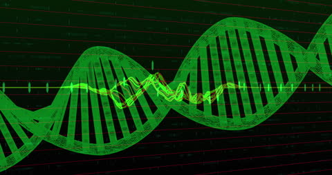 Green DNA Helix with Dynamic Data Analysis Overlay