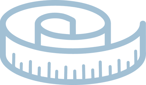 Coiled transparent measuring tape with blue design on clear background