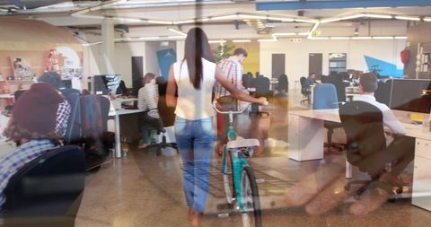 Creative Office Environment with Modern Technology Advancements