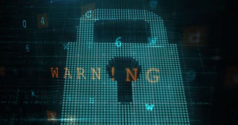 Cybersecurity warning with digital lock icon