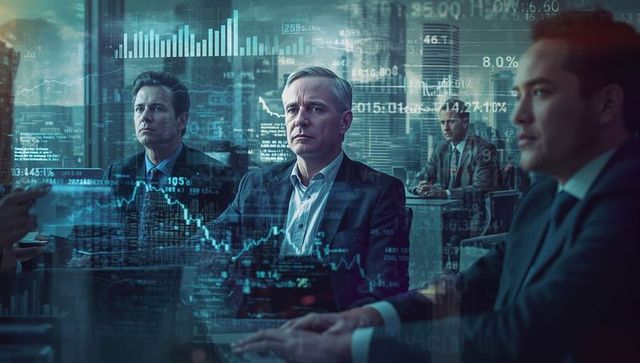 Business Executives Analyzing Data in Futuristic Office Setting