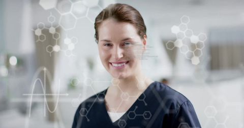 Smiling Nurse with Digital Medical Interface Overlay