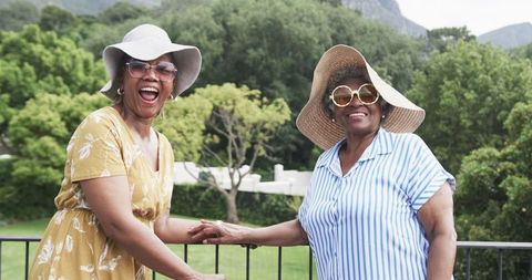 Joyful Senior African American Women Enjoying Outdoors