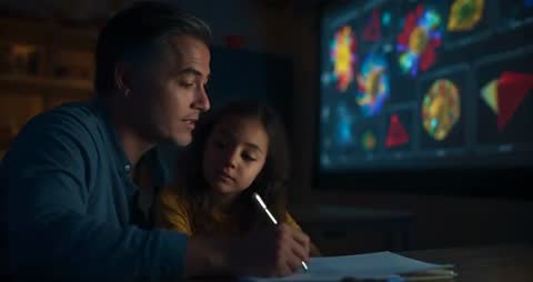 Parenting Learning with Daughter in Home Study Room