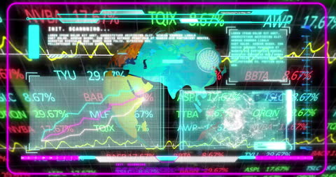 Digital Globe Rotating Over Financial Data and Dynamic Graphs
