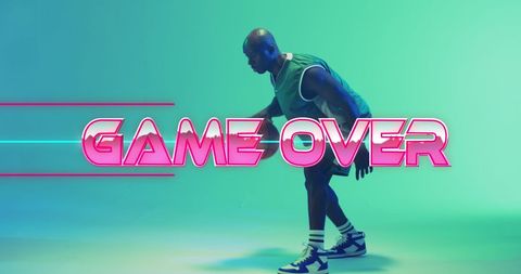 Game Over Neon Text with Basketball Player on Vibrant Background - Download Free Stock Images Pikwizard.com