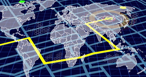 Digital Animated World Map with Technology Interface Overlay