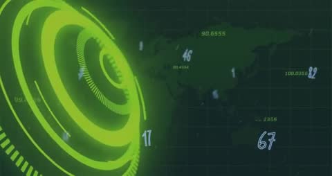 Futuristic Data Interface with Expanding Green Rings