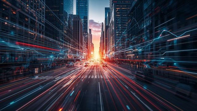 Dynamic City Street and Blurry Light Trails During Sunset