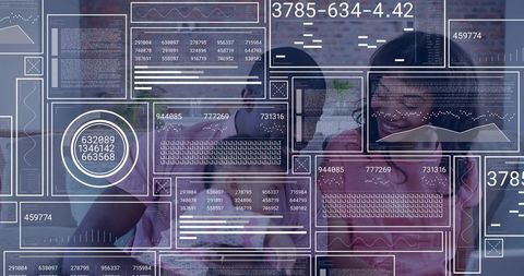 Family collaborating with futuristic touchscreen technology interface