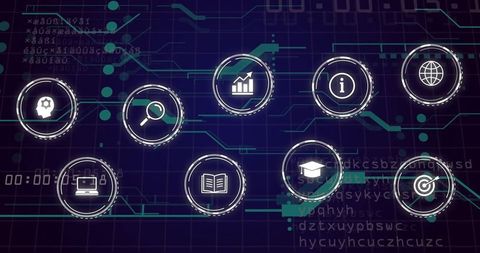 Futuristic Technology Digital Icons on Blue Grid Background