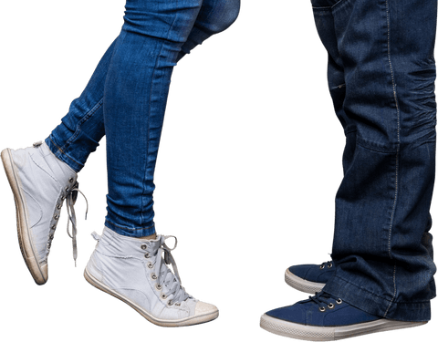 Close-Up of Feet in Uplifting Transparent Pose in Casual Sneakers